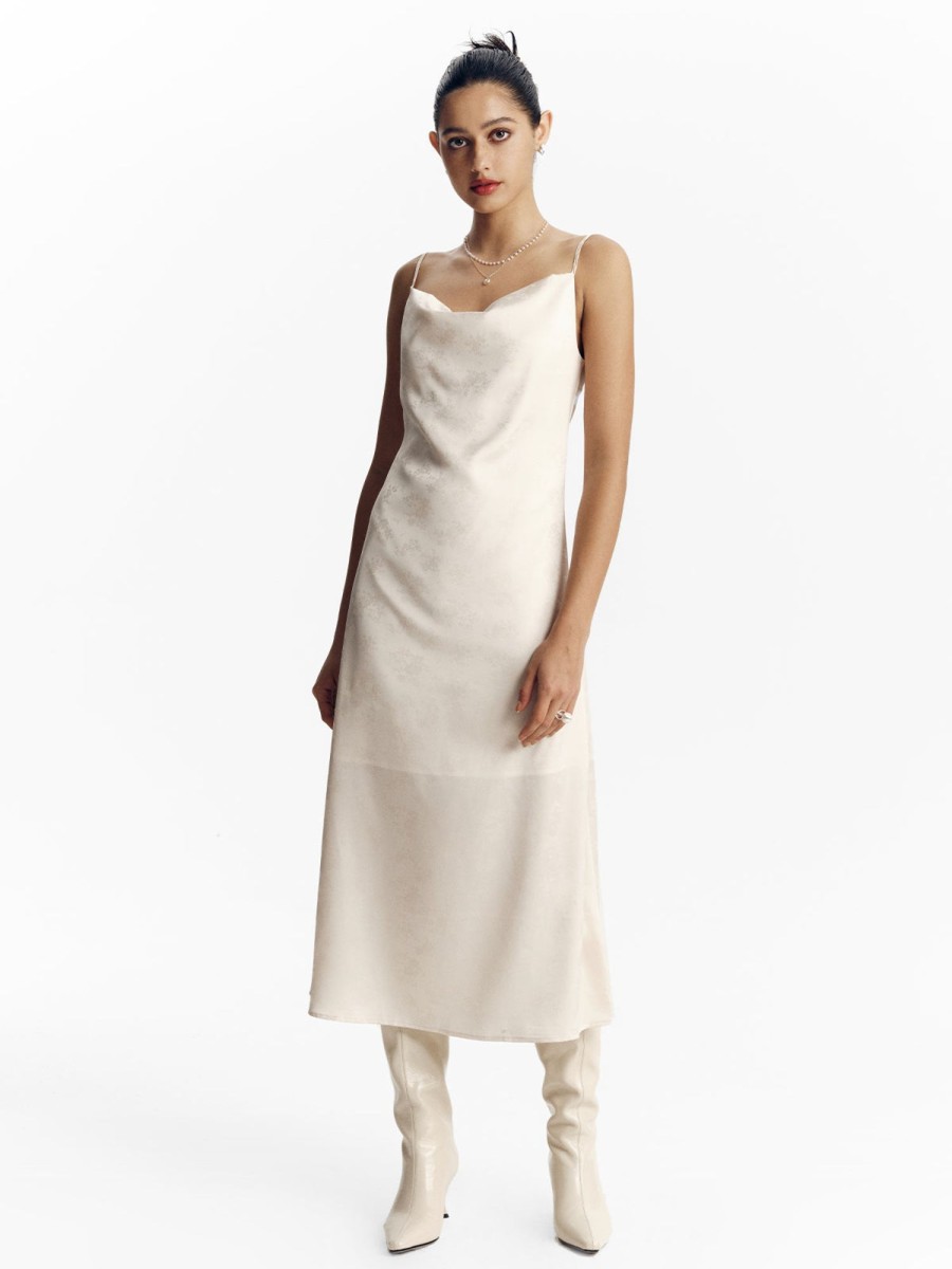 Women Ahaselected Dresses | Satin Ruffle Spaghetti Strap Dress Beige