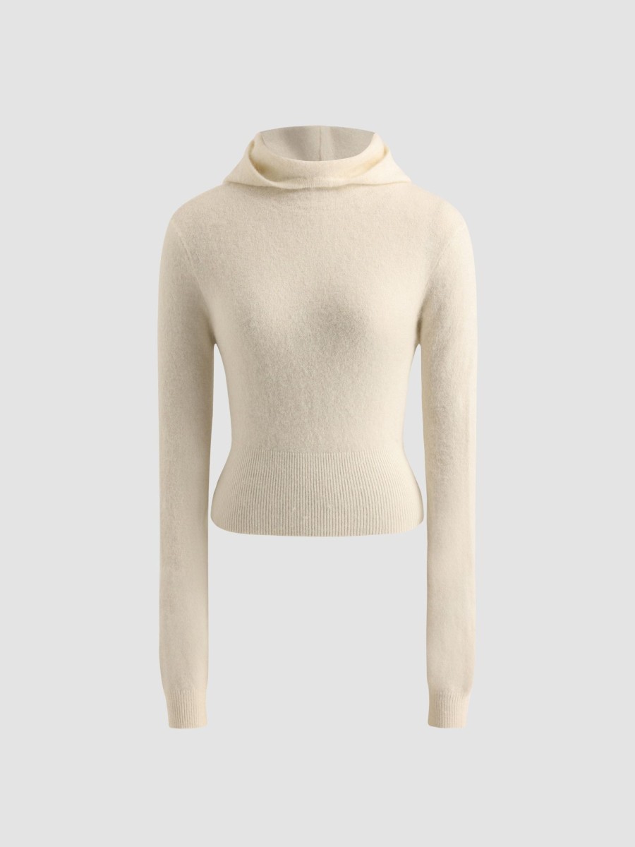 Women Ahaselected Tops | Women'S Cozy Hooded Sweater Cream