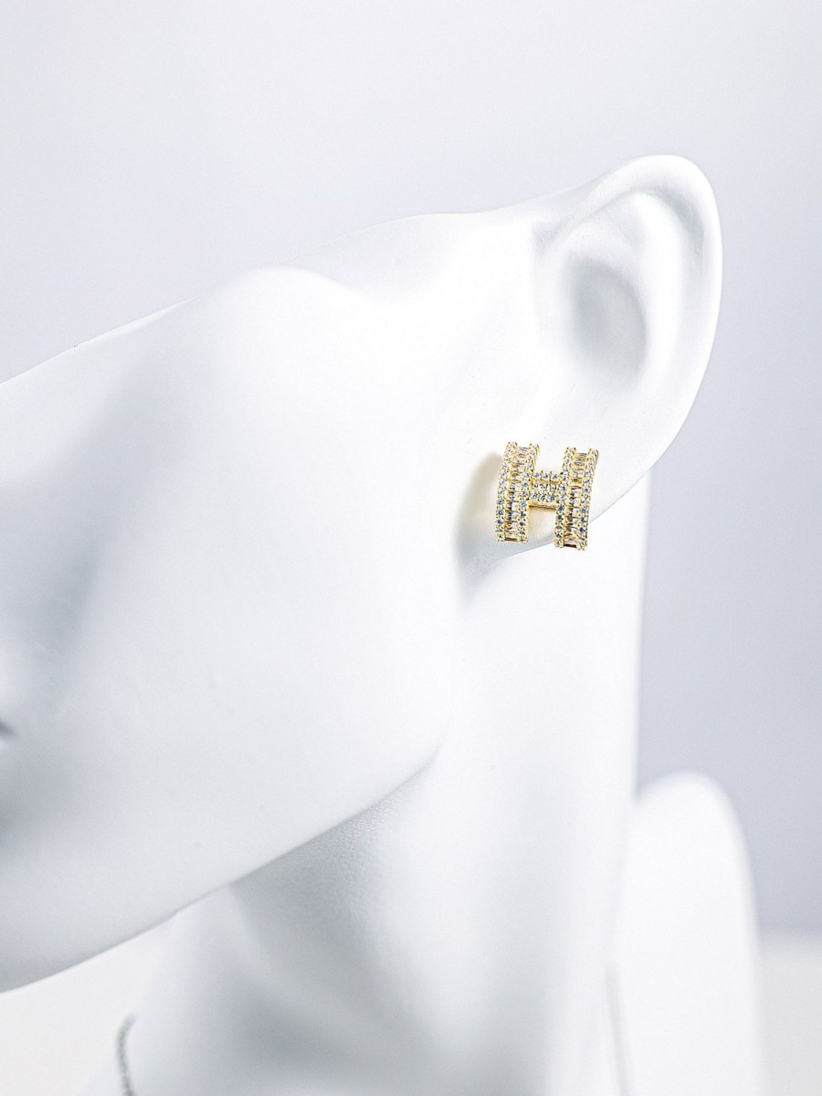 Women Ahaselected Earrings | H Diamond Gold Earrings