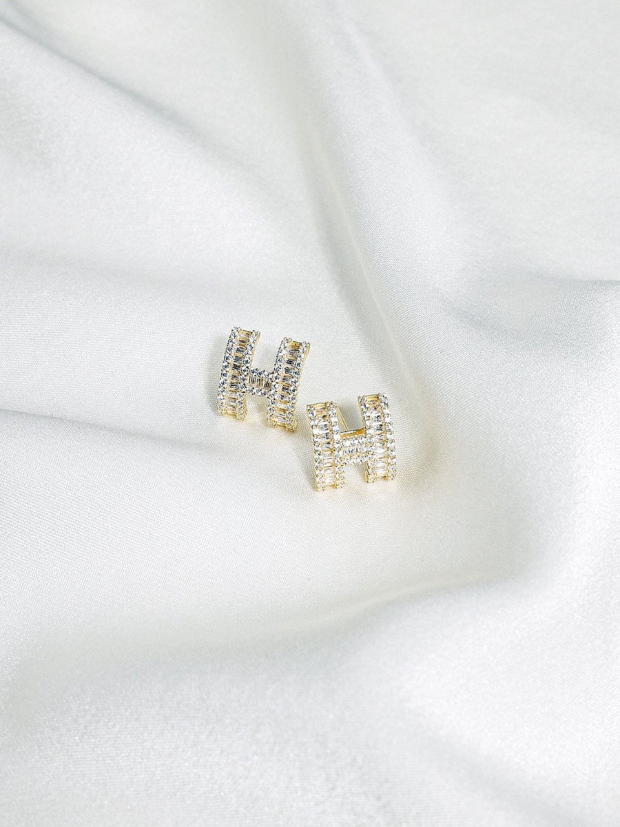 Women Ahaselected Earrings | H Diamond Gold Earrings