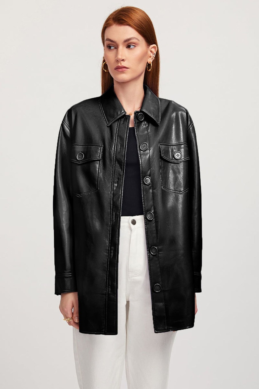 Women Ahaselected Jackets & Coats | Vegan Leather Shacket