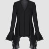 Women Ahaselected Tops | Textured Fabric Bell Sleeve Blouse Black