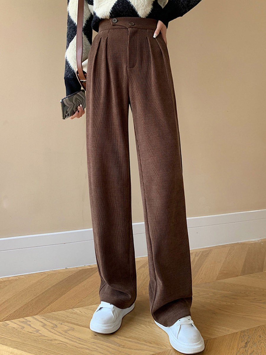 Women Ahaselected Pants | Stripe Chenille Buttoned Straight Pants