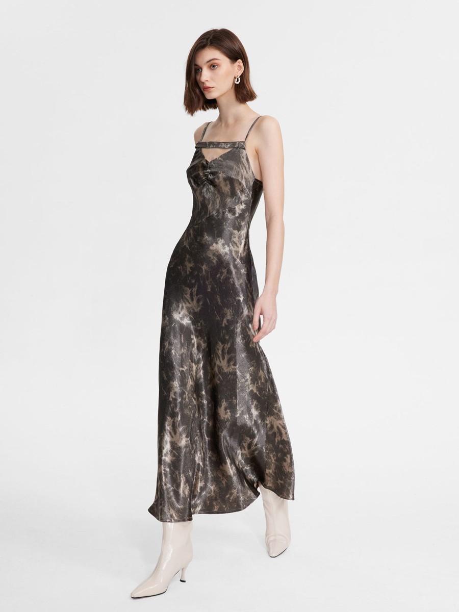 Women Ahaselected Dresses | V-Neck Floral Printed Slip Dress Brown