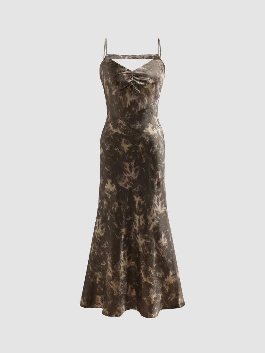 Women Ahaselected Dresses | V-Neck Floral Printed Slip Dress Brown