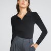 Women Ahaselected Basic Tops | Slim Fitted Rib Polo Sweater