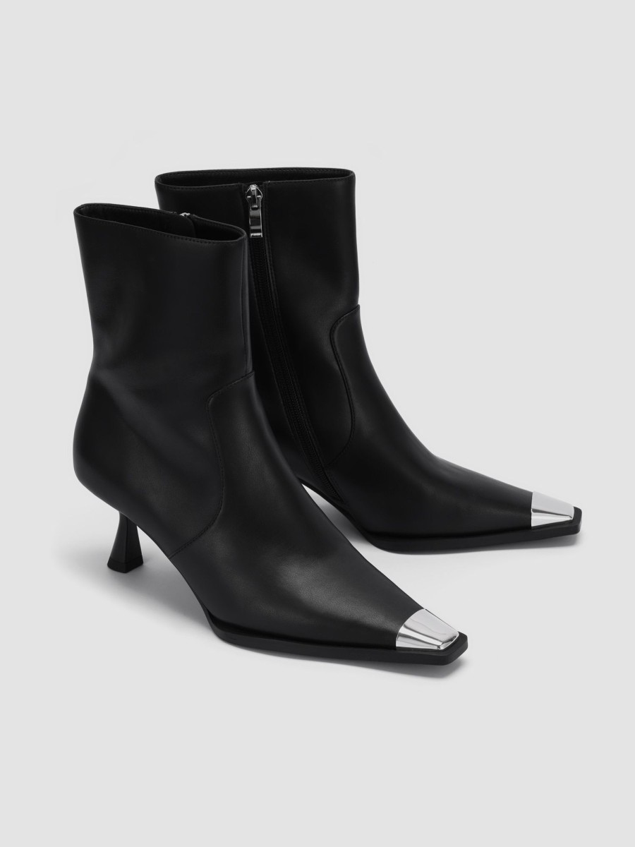 Women Ahaselected Shoes | Pointed Toe Faux Leather Ankle Boots Black