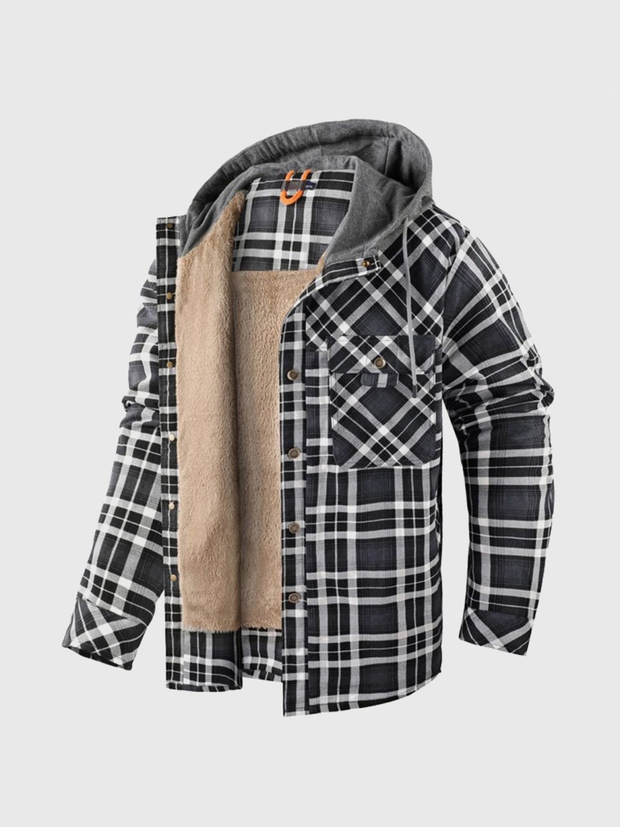 Men Ahaselected | M'S Corduroy Plaid Hooded Sherpa Lined Flannel Jacket