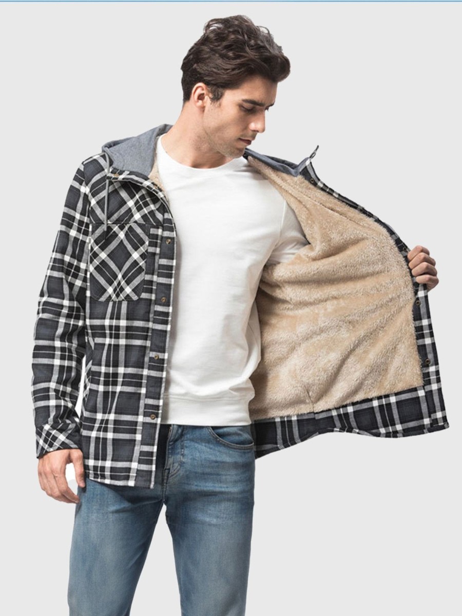 Men Ahaselected | M'S Corduroy Plaid Hooded Sherpa Lined Flannel Jacket