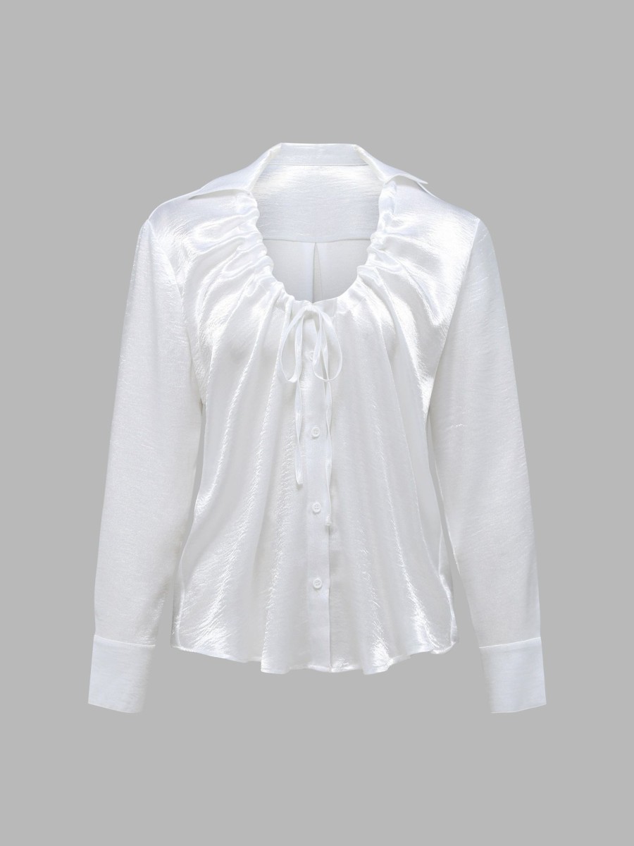 Women Ahaselected Shirts & Blouses | Adjustable Drawstring Round-Neck Loose Fit Blouse Cream