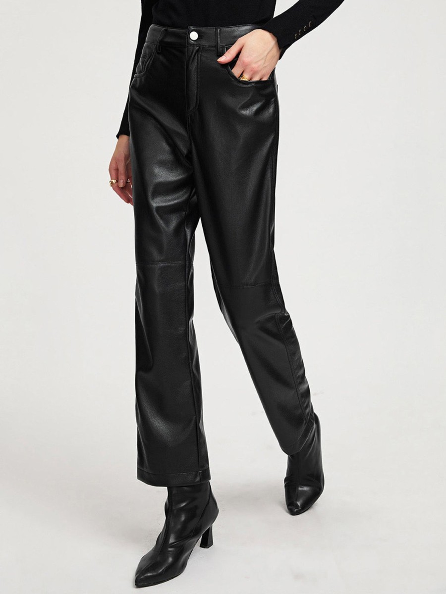 Women Ahaselected Pants | High-Waisted Vegan Leather Pants Black