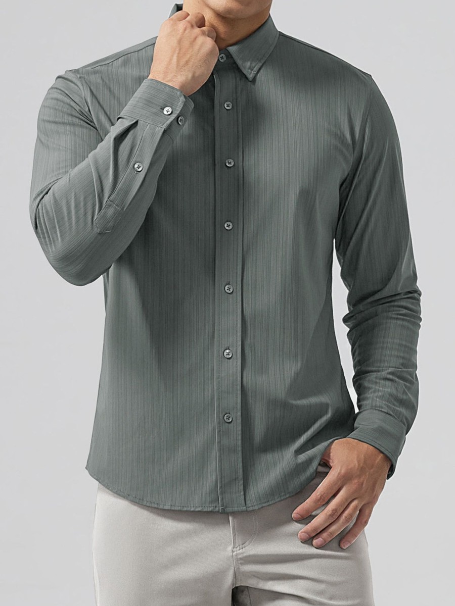 Men Ahaselected | Commuter Performance Dress Shirt Forest