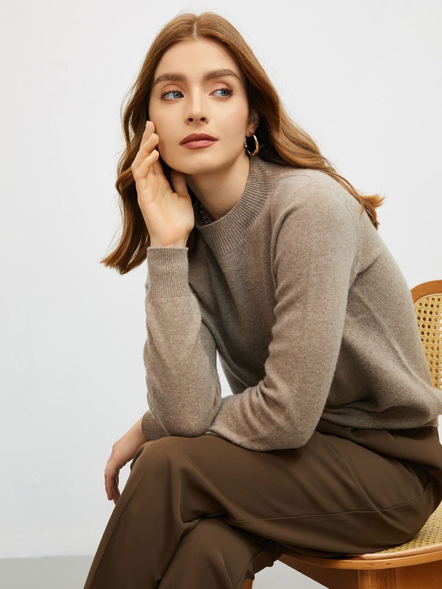 Women Ahaselected Basic Tops | 100% Merino Wool Mock Neck Sweater