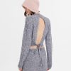 Women Ahaselected Dresses | Twist Knitted Long Sleeve Backless Mini Dress Grey