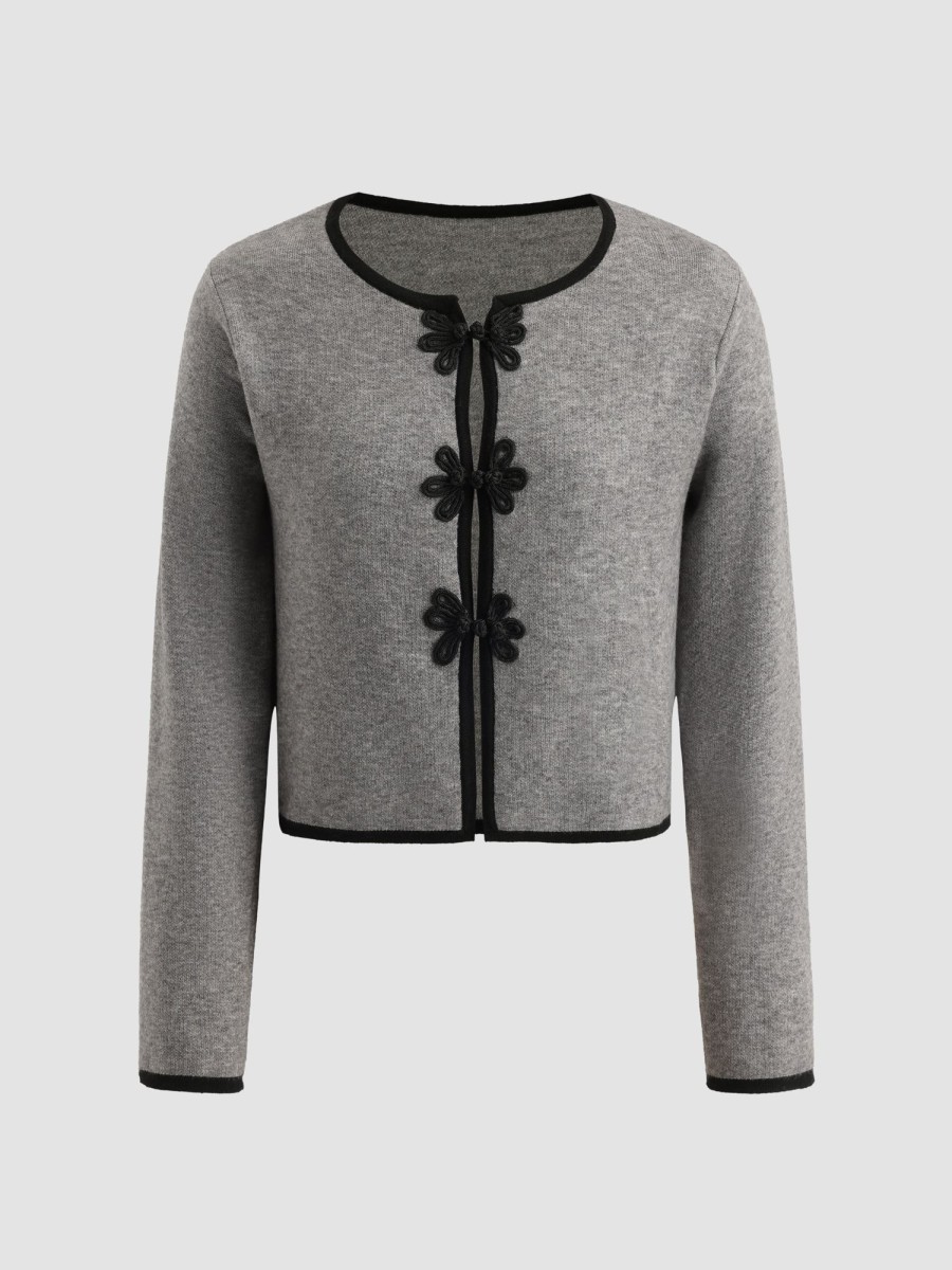 Women Ahaselected Knitwear & Sweaters | Button Open-Front Cardigan Sweater Grey