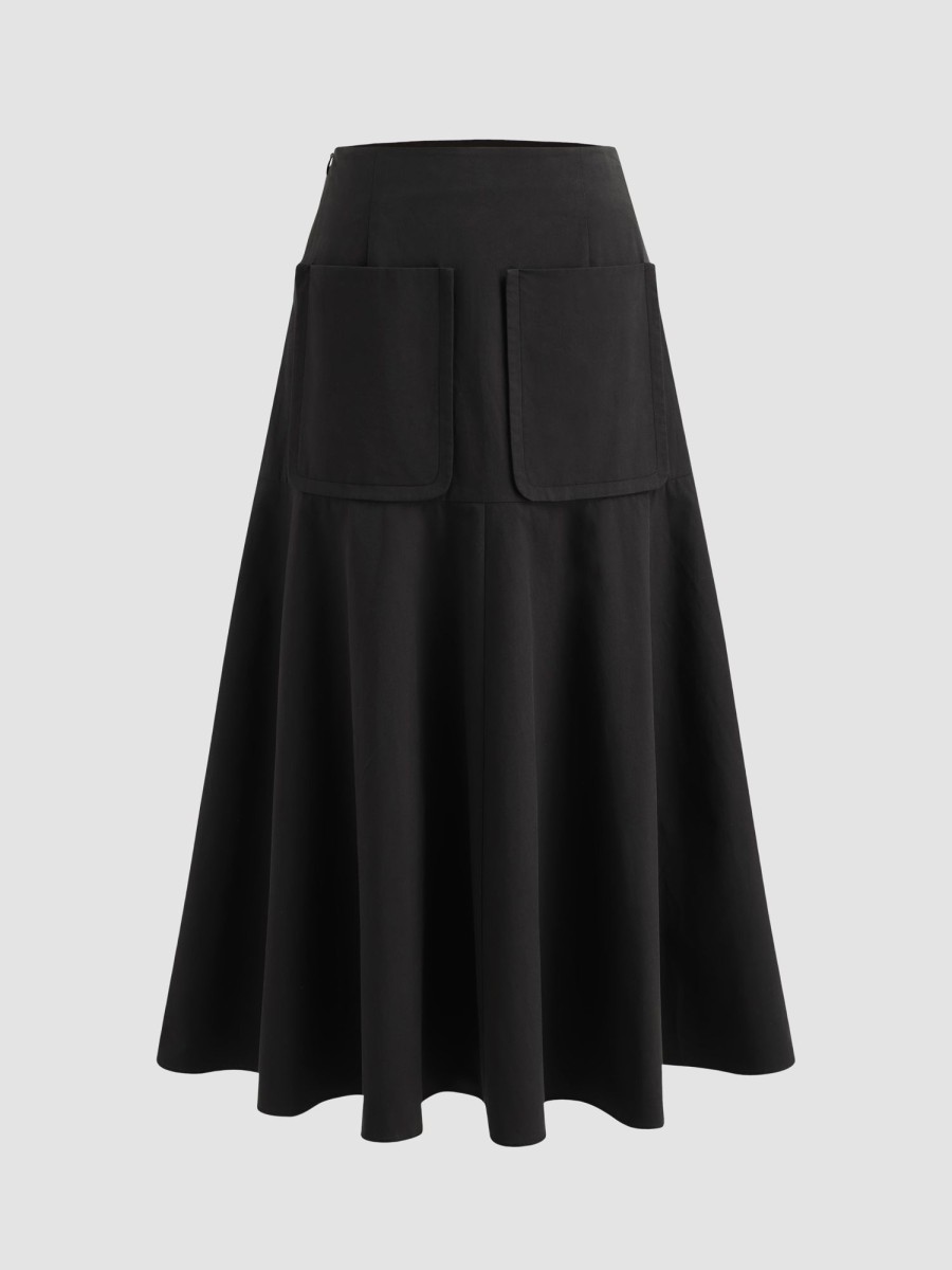 Women Ahaselected Skirts | High Waisted Pocket A-Line Midi Skirt Black