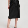 Women Ahaselected Skirts | Long Wrap Vegan Leather Midi Skirt Black