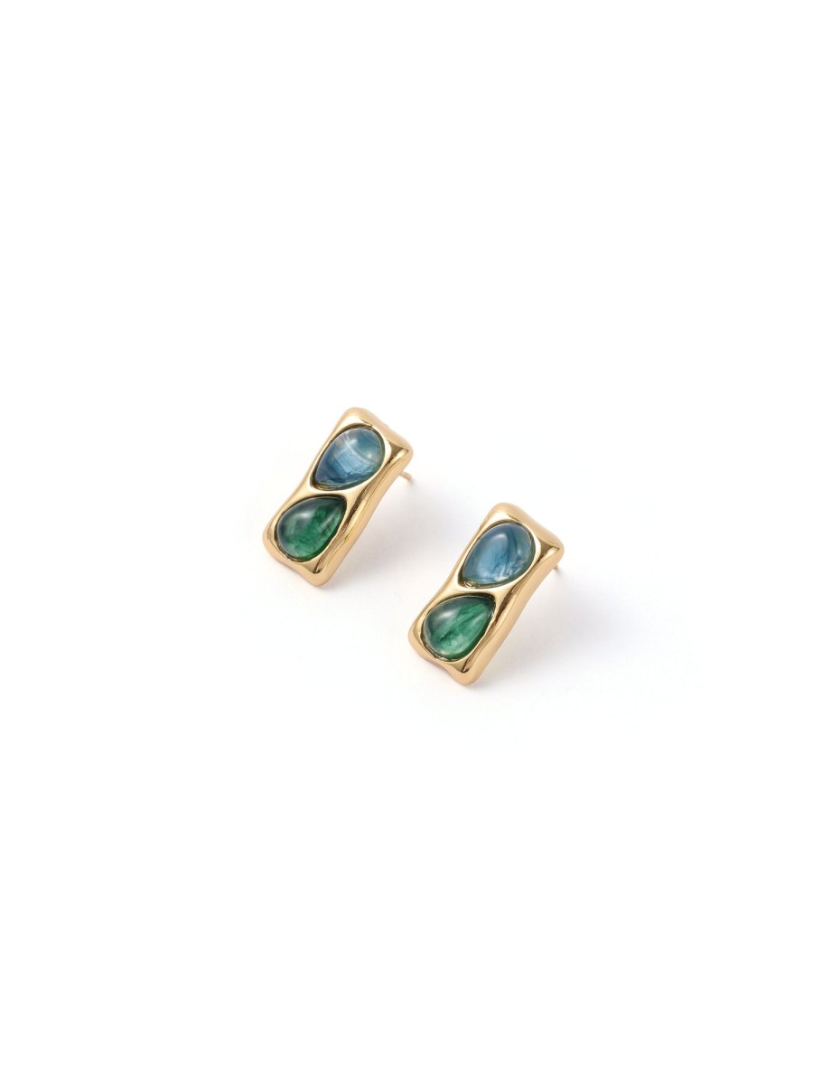 Women Ahaselected Earrings | Gradient Gemstone Metal Earrings Green