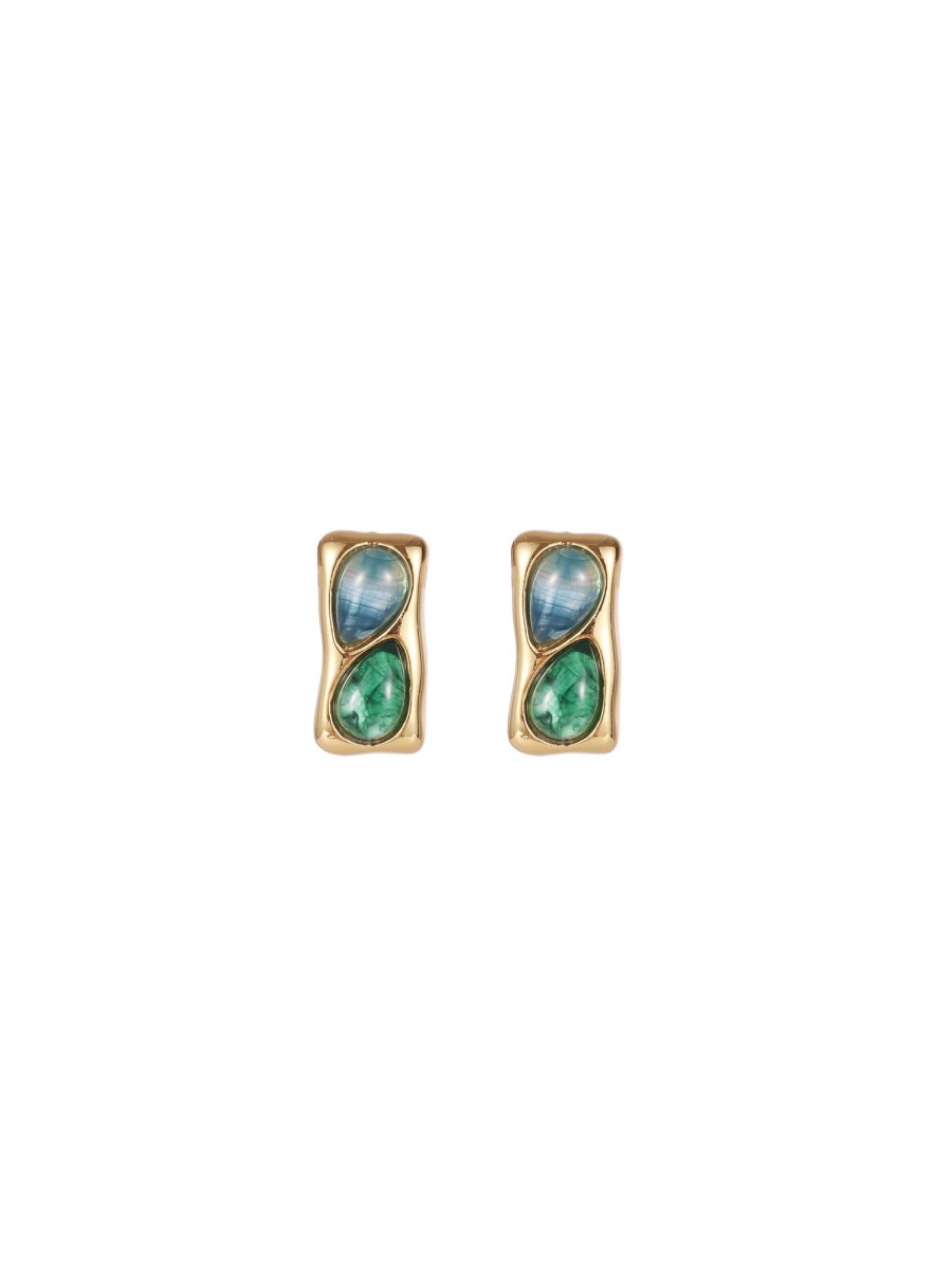 Women Ahaselected Earrings | Gradient Gemstone Metal Earrings Green