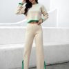 Women Ahaselected Matching Sets | Contrast Knit Sweater U0026 Elastic Waist Slit Pant 2 Piece Lounge Set