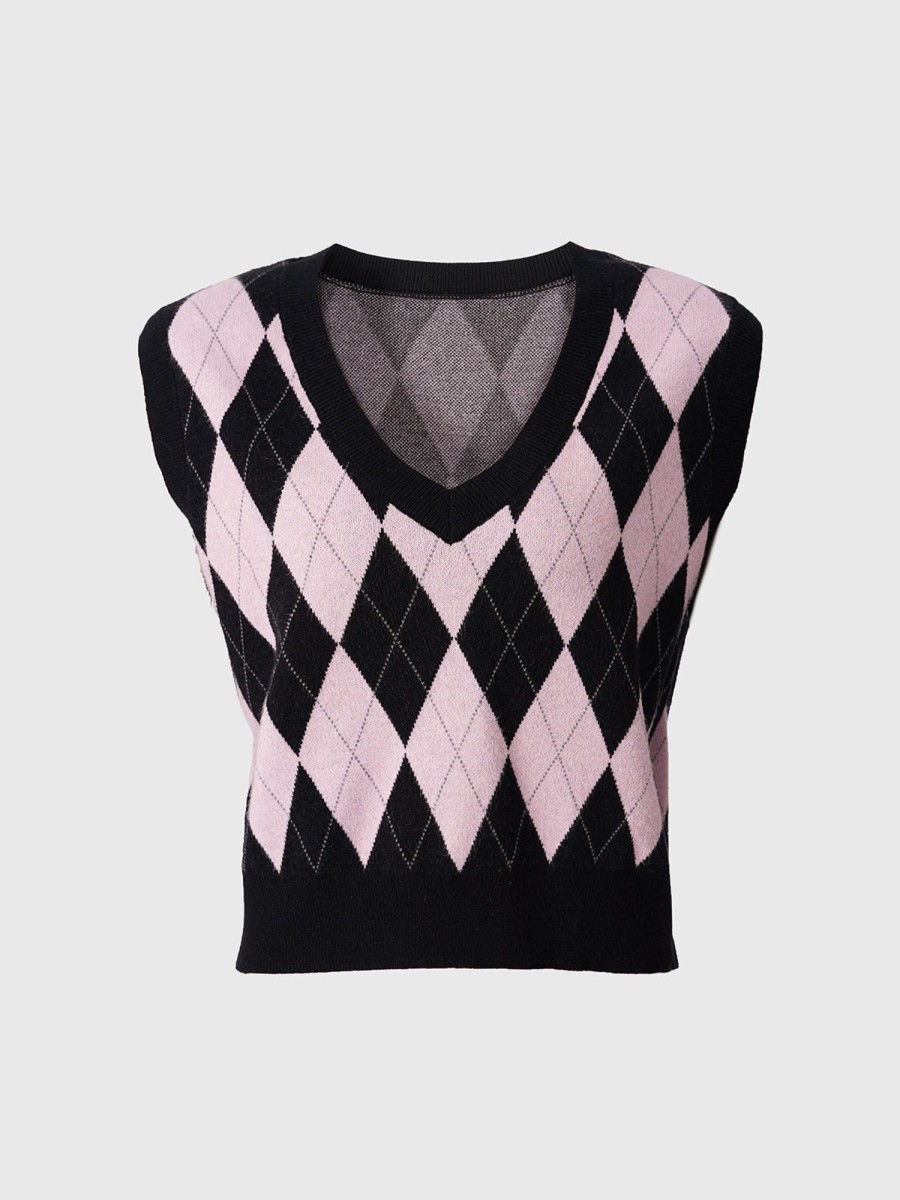 Women AhaAha Knitwear & Sweaters | Knitted Diamond V-Neck Vest