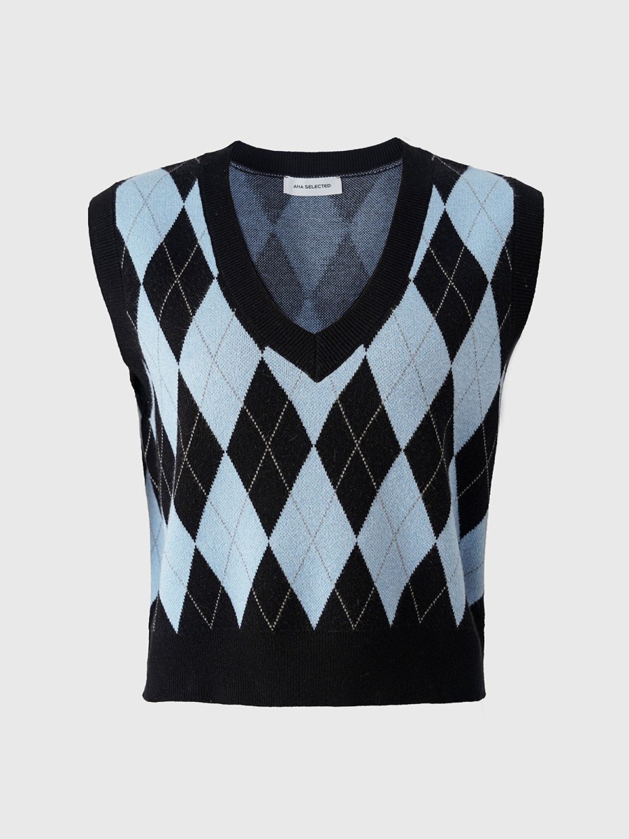 Women AhaAha Knitwear & Sweaters | Knitted Diamond V-Neck Vest