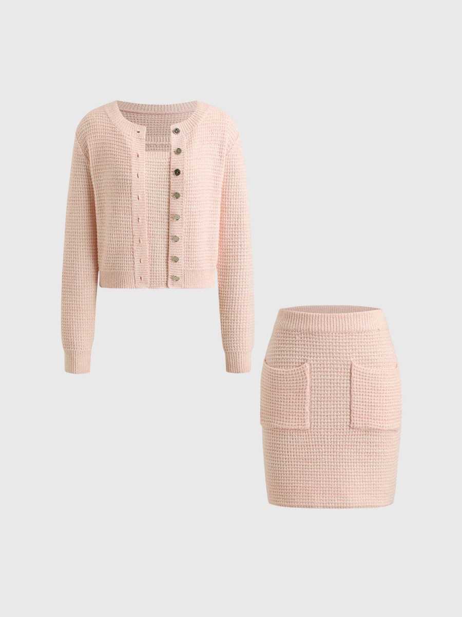 Women Ahaselected Matching Sets | Cozy 3 Piece Skirt Set Pink