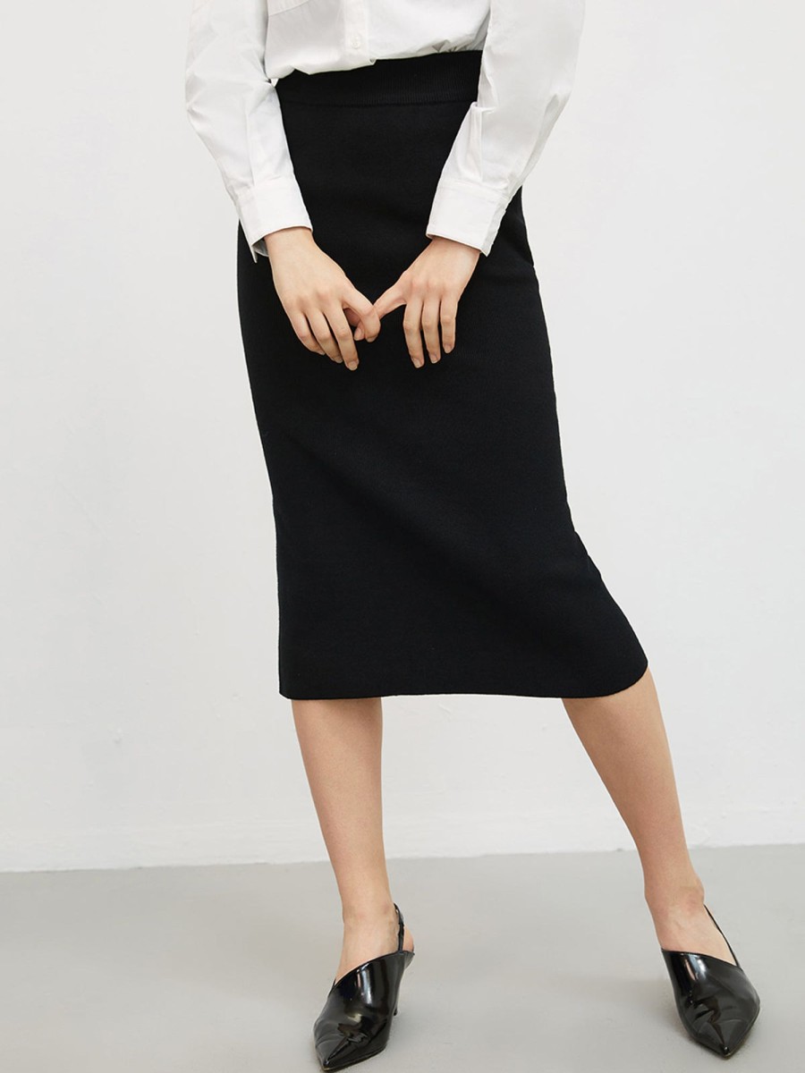 Women Ahaselected Bottoms | Woolen Slit Knit Midi Skirt