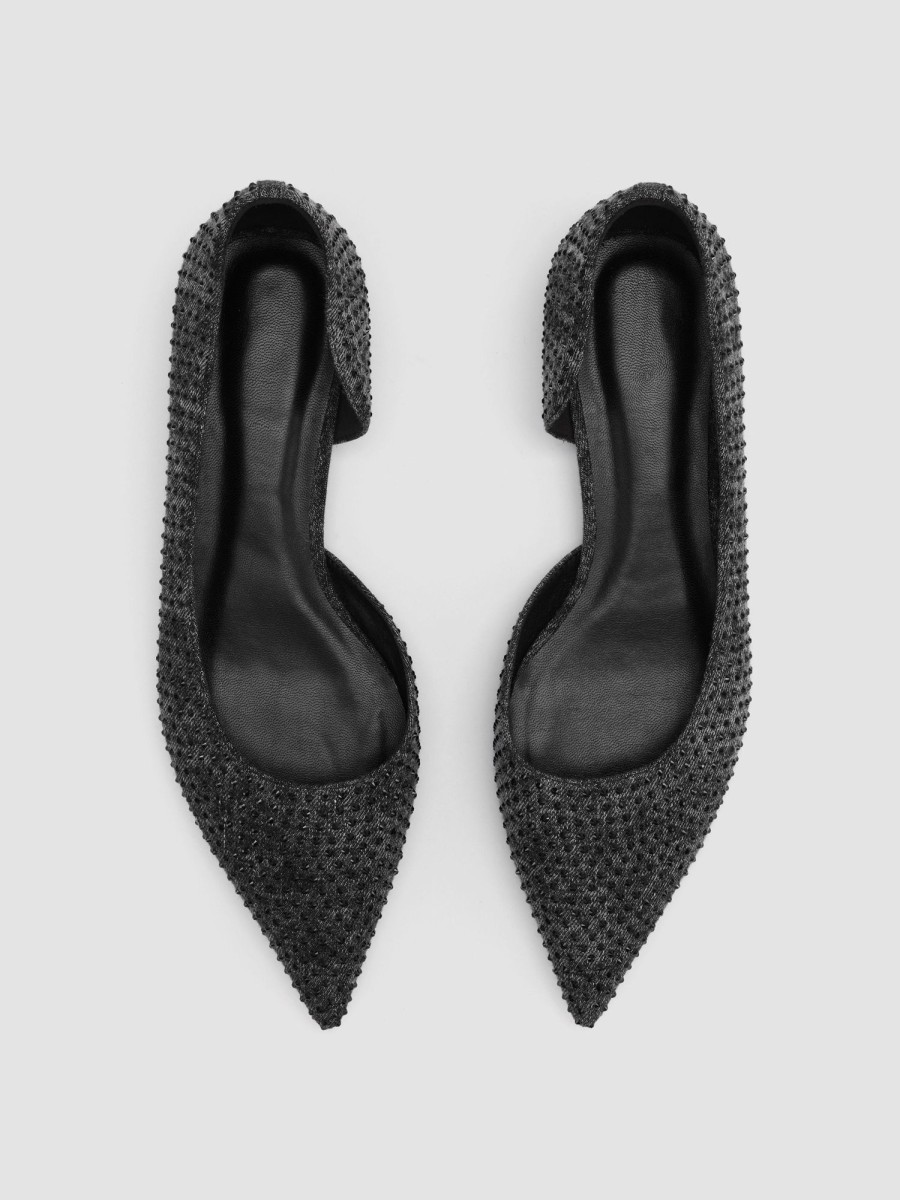 Women Ahaselected Shoes | Pointed Toe Rhinestone Flats Black