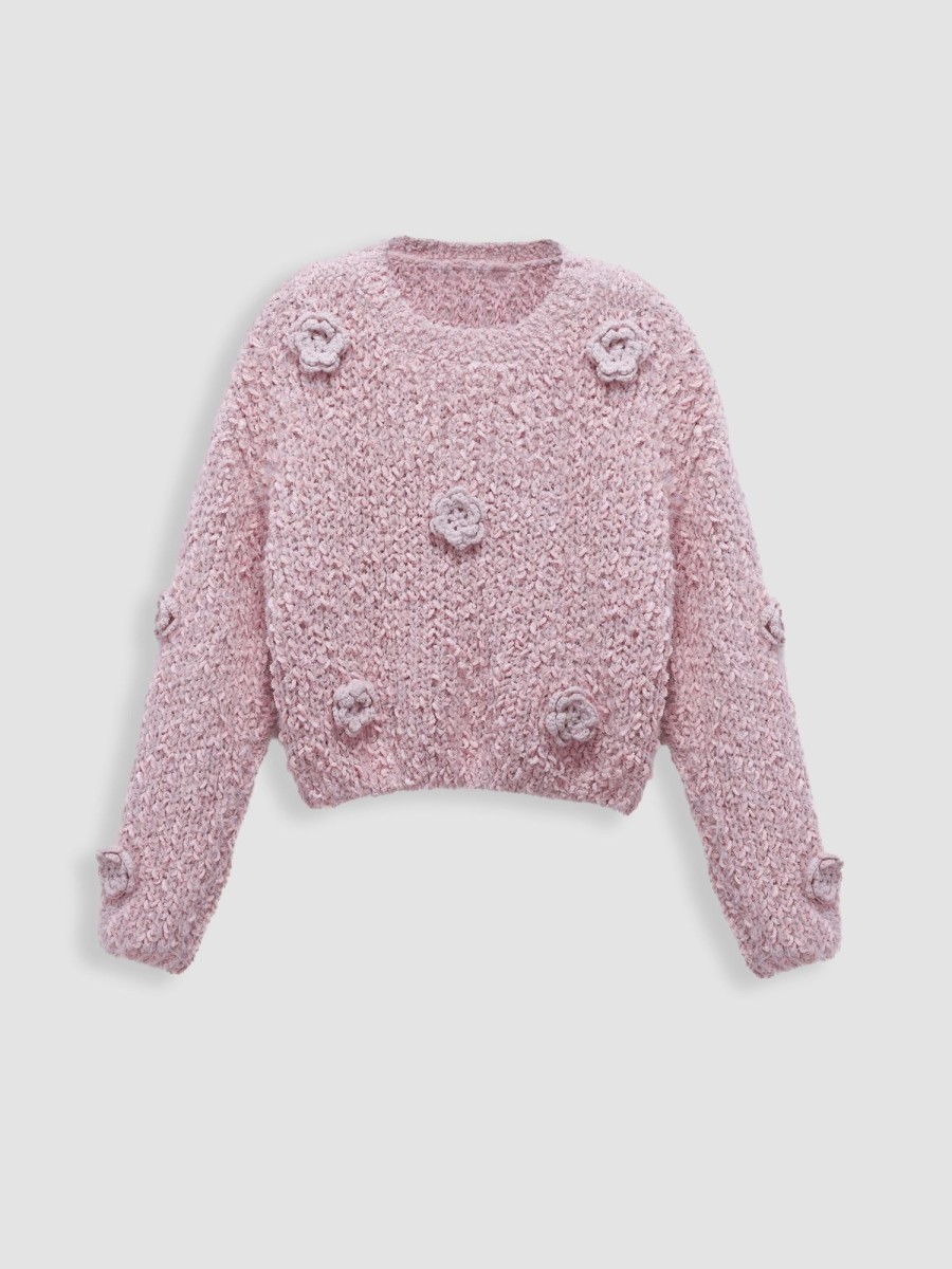 Women Ahaselected Tops | Women'S 3D Floral Embroidered Sweater Dusty Pink