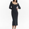 Women Ahaselected Dresses | V-Neck Knitted Dress With 3D Floral Choker Black