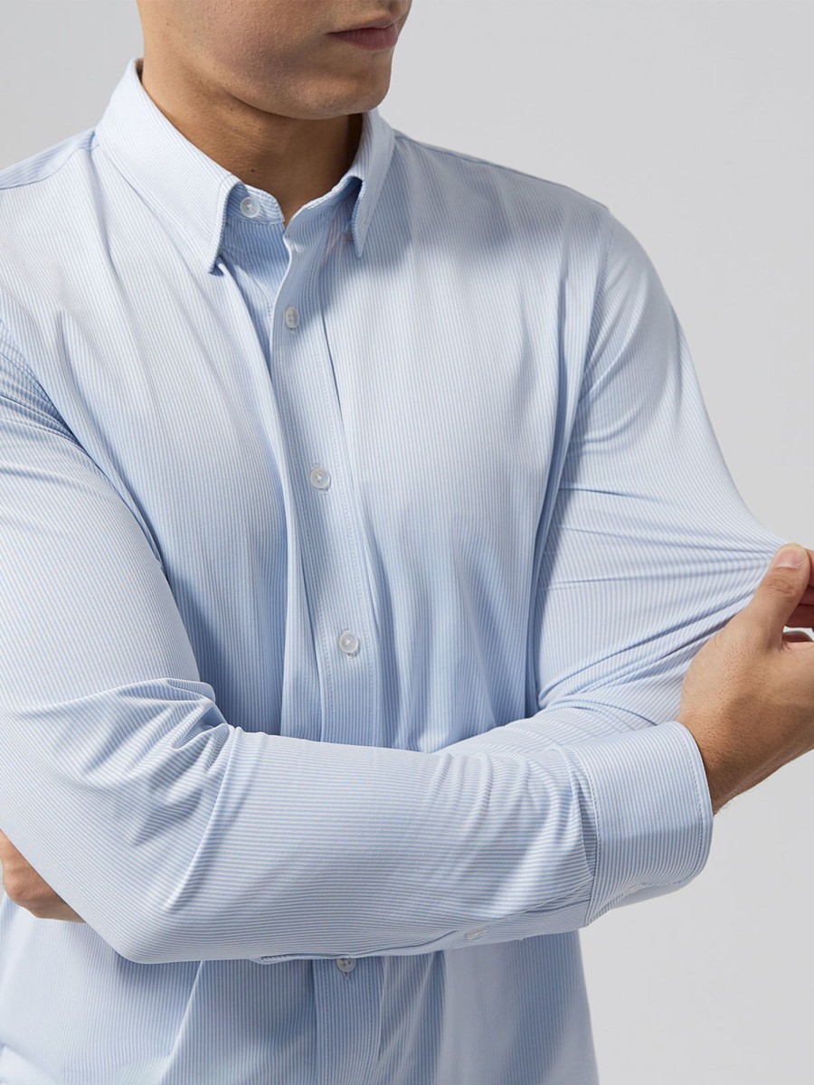 Men Ahaselected | Commuter Performance Dress Shirt Blue/White Stripe