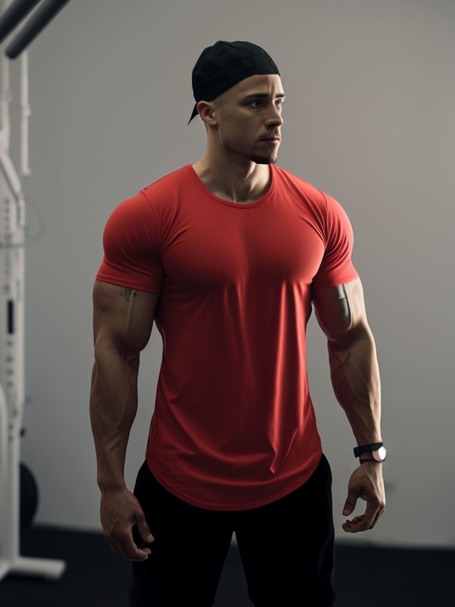 Men Ahaselected | Kore Curved Hem T-Shirt Muscle Fit Tech Crew Neck