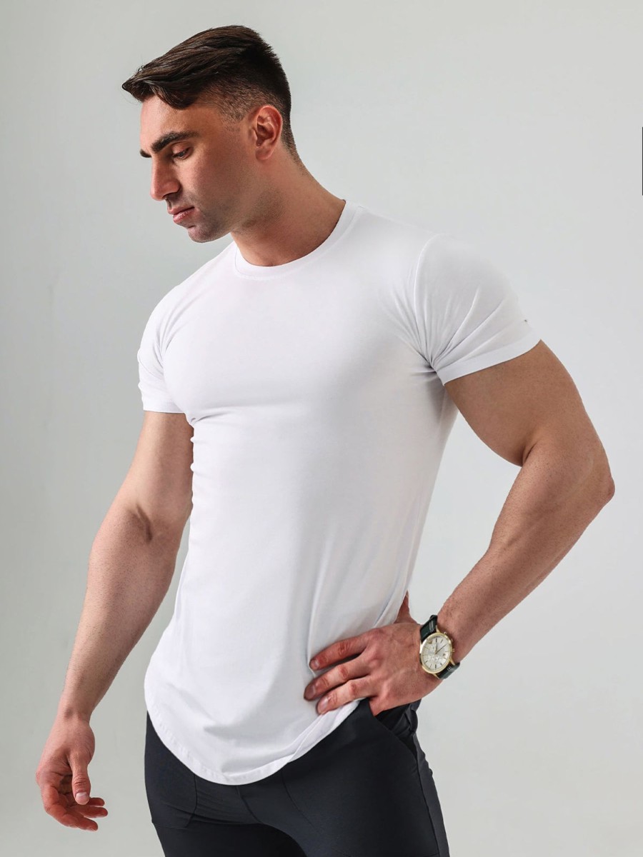 Men Ahaselected | Kore Curved Hem T-Shirt Muscle Fit Tech Crew Neck