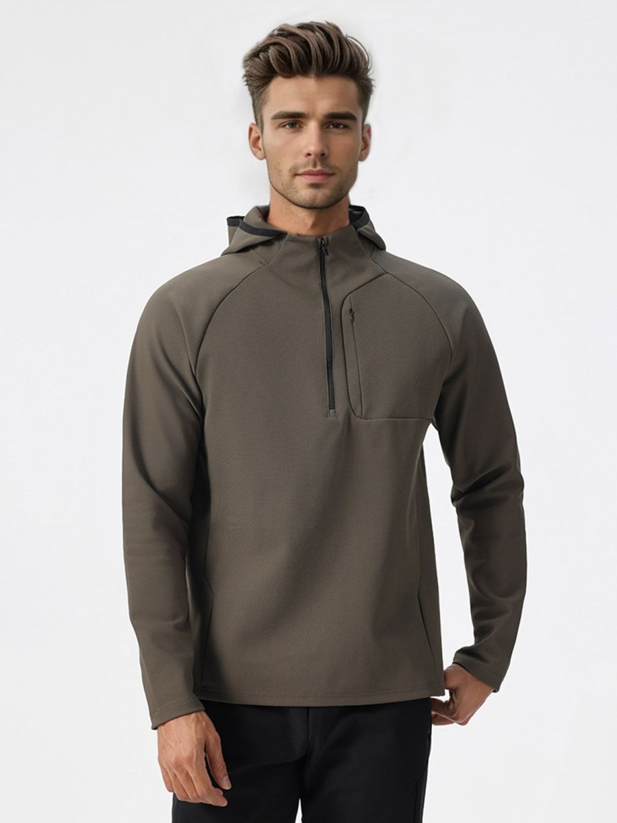 Men Ahaselected | Half Zip Hoodie With Zip Pocket