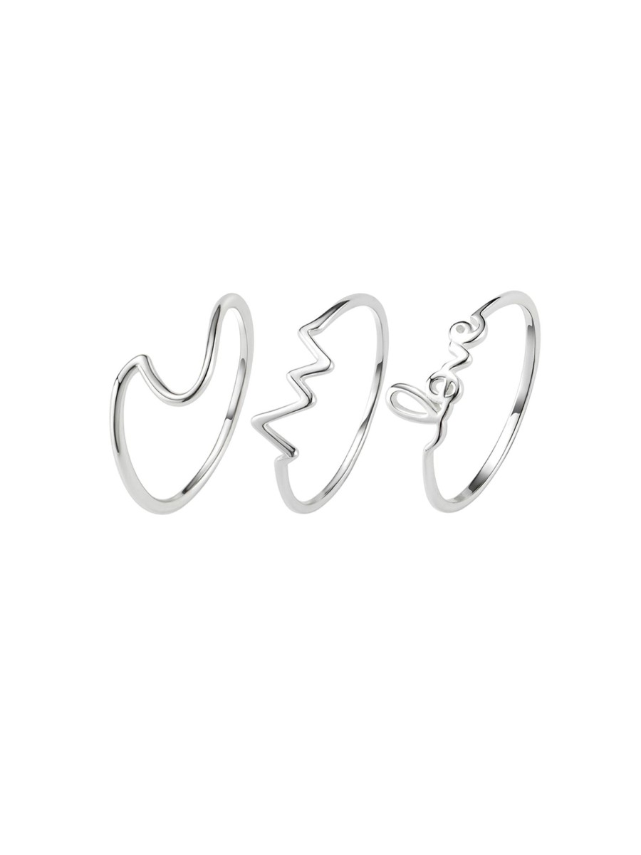 Women AhaAha Rings | 3Pcs Love Letter Silver Rings