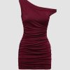 Women Ahaselected Dresses | Metallic-Accented Off-The-Shoulder Pleated Dress Burgundy