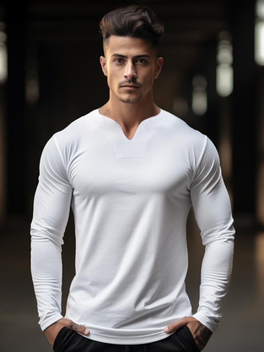 Men AhaAha | Society V-Neck Cotton Long Sleeve Shirt