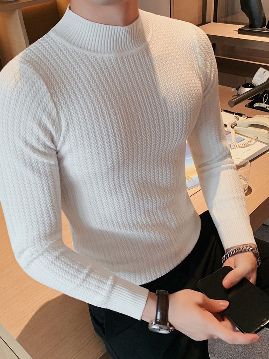 Men Ahaselected | Mock-Neck Texture Baselayer Sweater