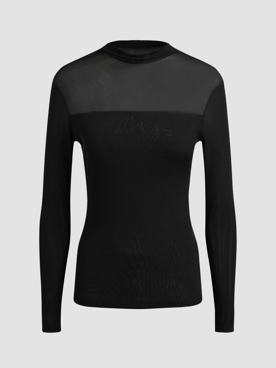 Women Ahaselected Tops | Women'S Sheer Mesh Knit Pullover Black