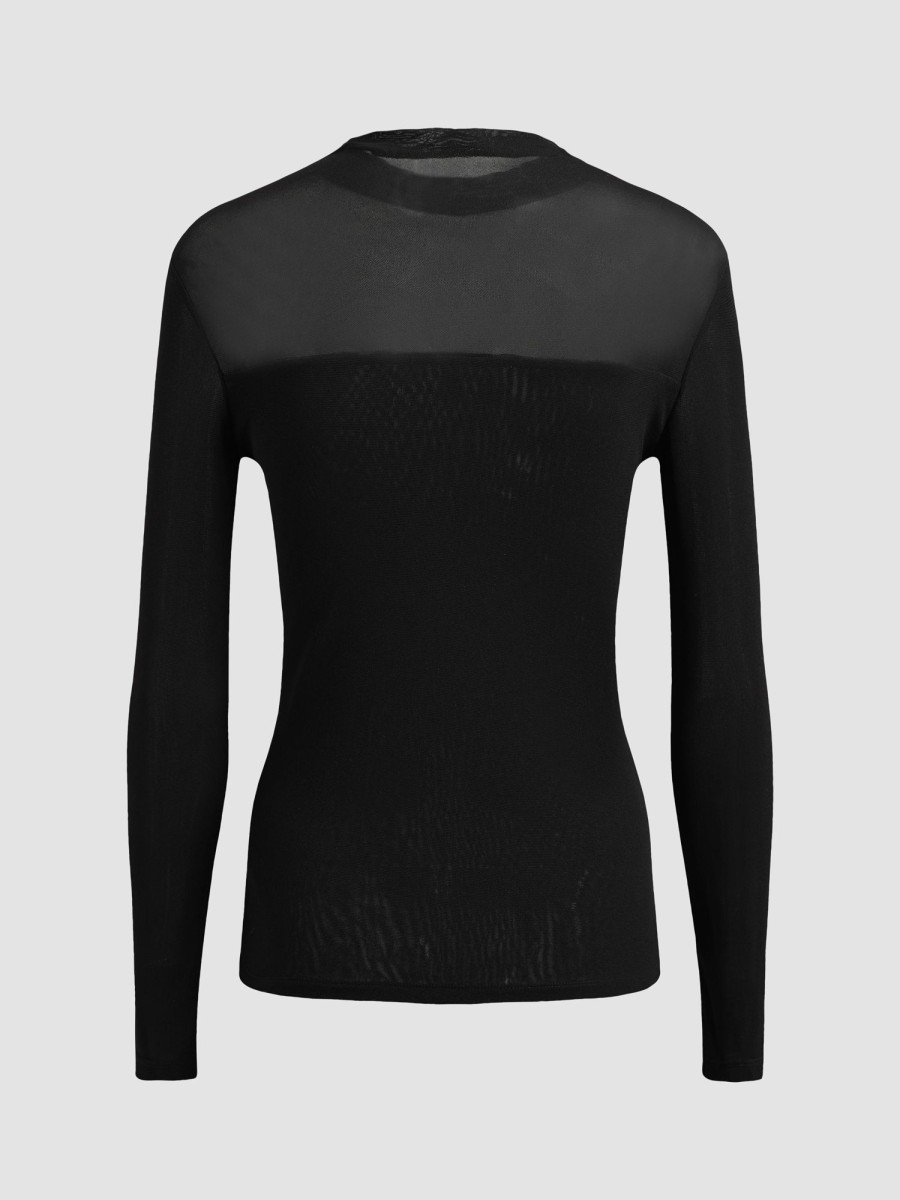 Women Ahaselected Tops | Women'S Sheer Mesh Knit Pullover Black