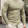 Men Ahaselected | Muscle Fit V-Neck Long Sleeve Cotton Rib Knit Stretch T-Shirt