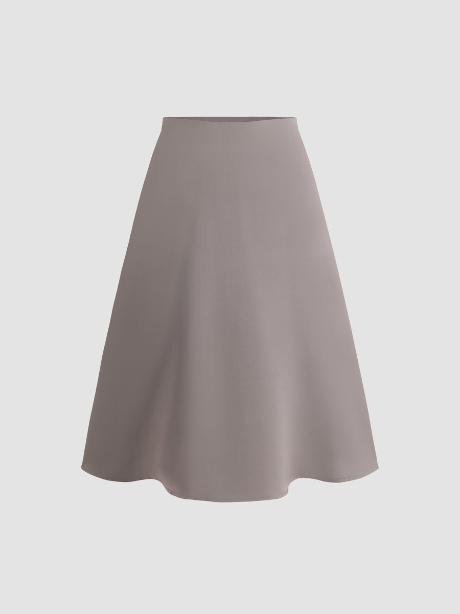 Women Ahaselected Skirts | Solid Color Satin Midi Skirt Grey