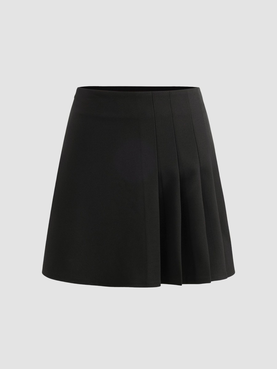 Women Ahaselected Skirts | Sleek Side-Slit Pleated Mini Skirt Black