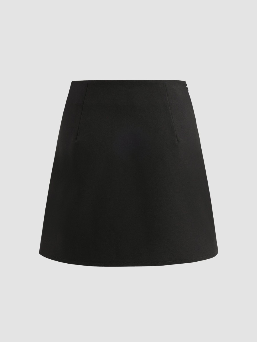 Women Ahaselected Skirts | Sleek Side-Slit Pleated Mini Skirt Black