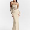 Women Ahaselected Dresses | Lace-Bodice Splicing Velvet Dress With Gloves Beige