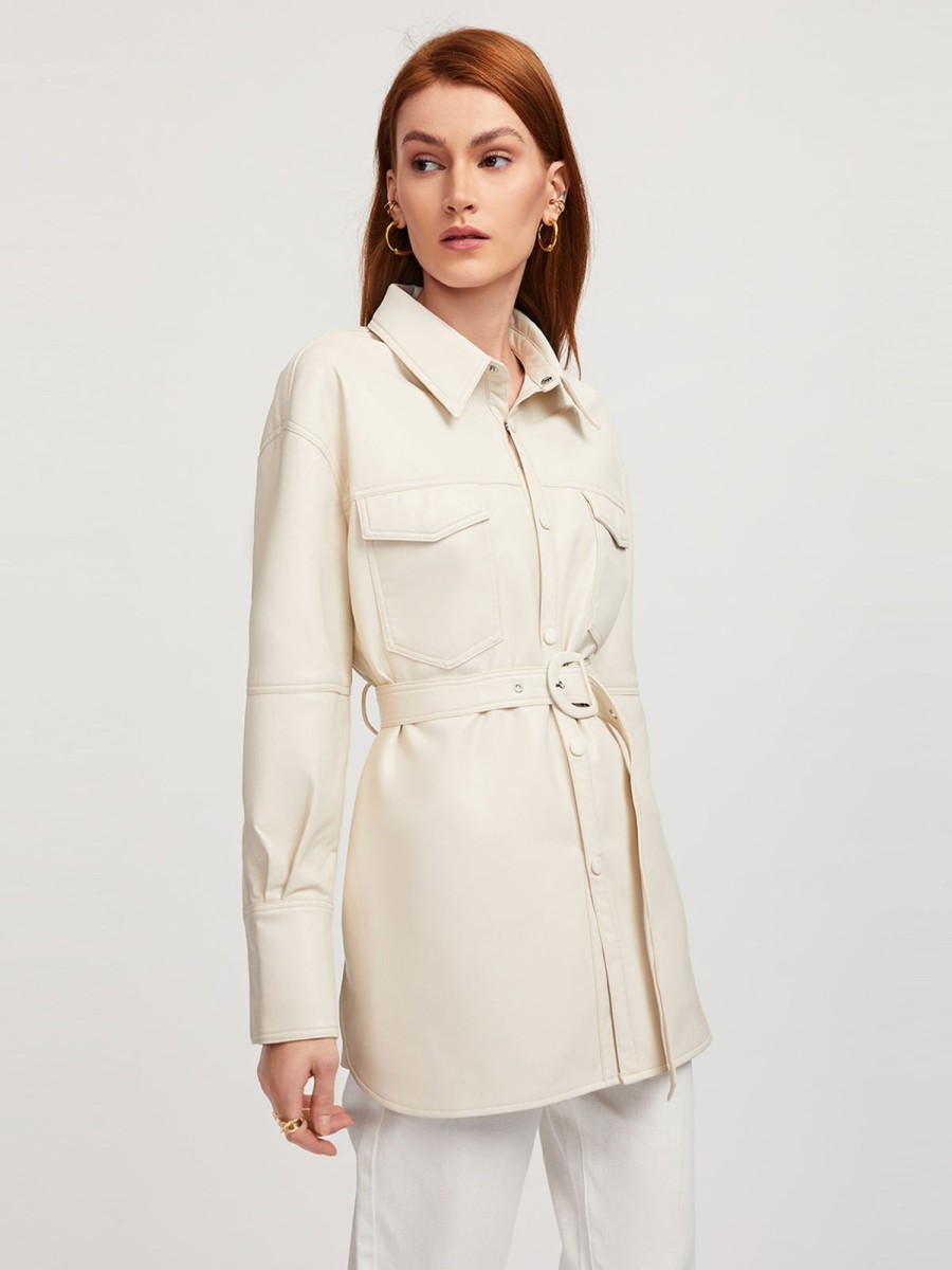 Women Ahaselected Jackets & Coats | Vegan Leather Shacket With Belt