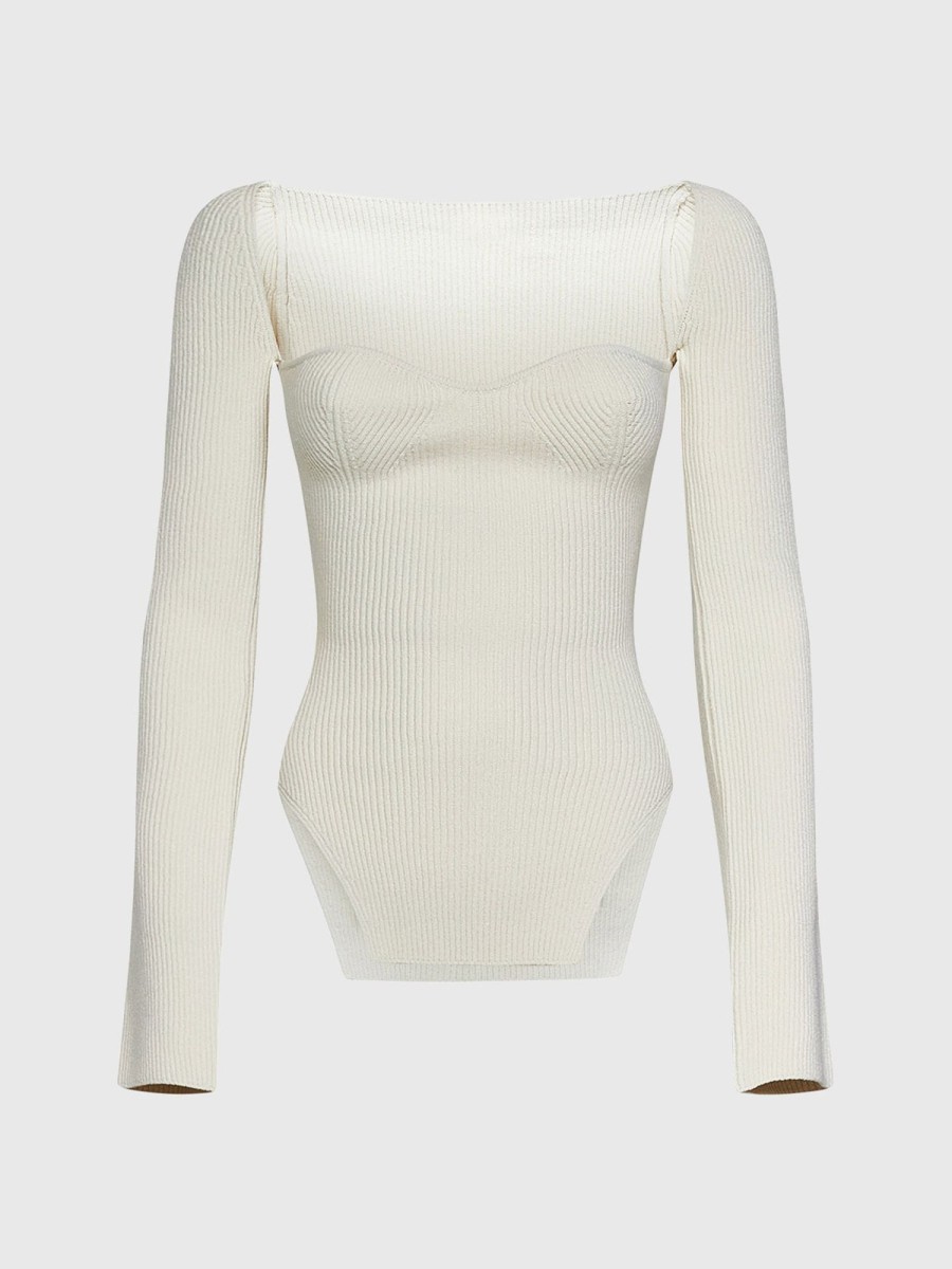 Women Ahaselected Tops | Sweetheart Neck Ribbed Knit Shirt