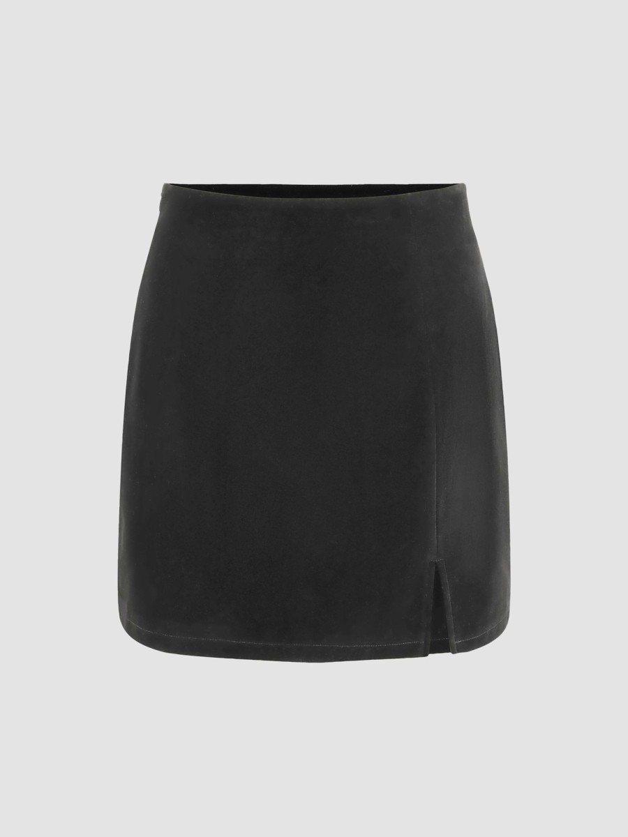 Women Ahaselected Skirts | Velvet Split Mini Skirt Black