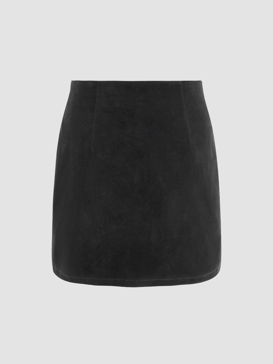 Women Ahaselected Skirts | Velvet Split Mini Skirt Black